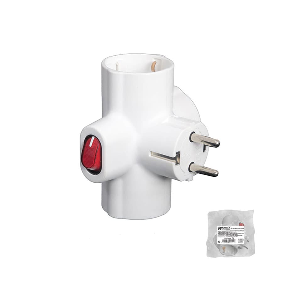 Adaptador triple con interuptor